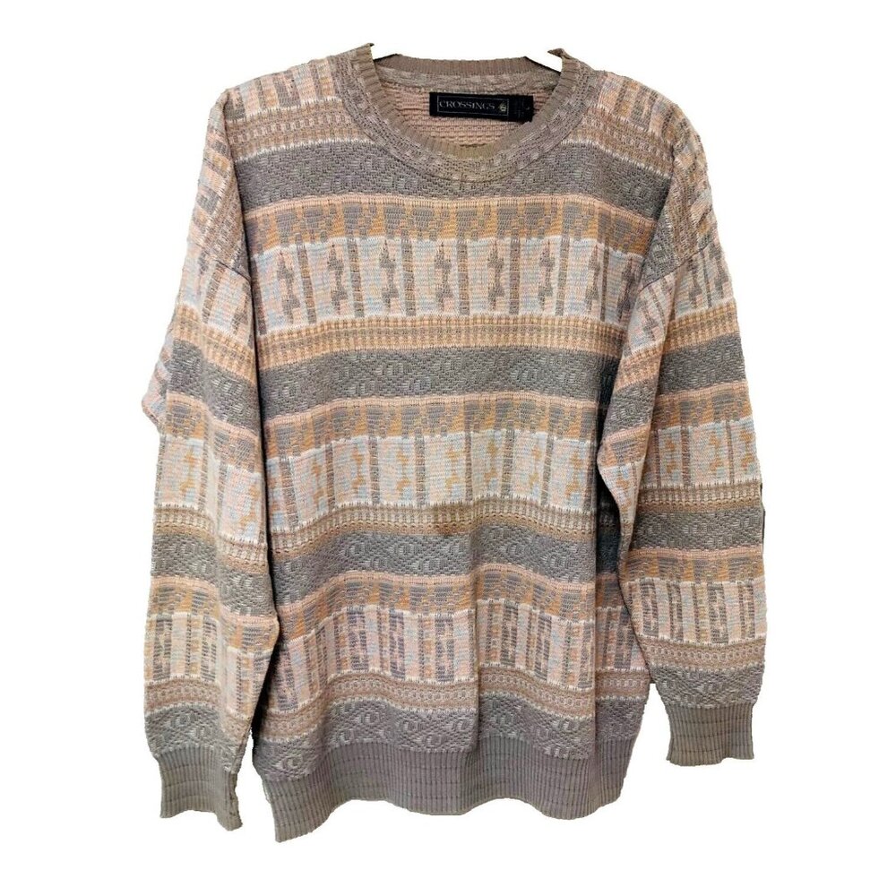 VTG Crossings Cotton Pullover Sweater Men L Neutral USA Abstract Golf Athleisure